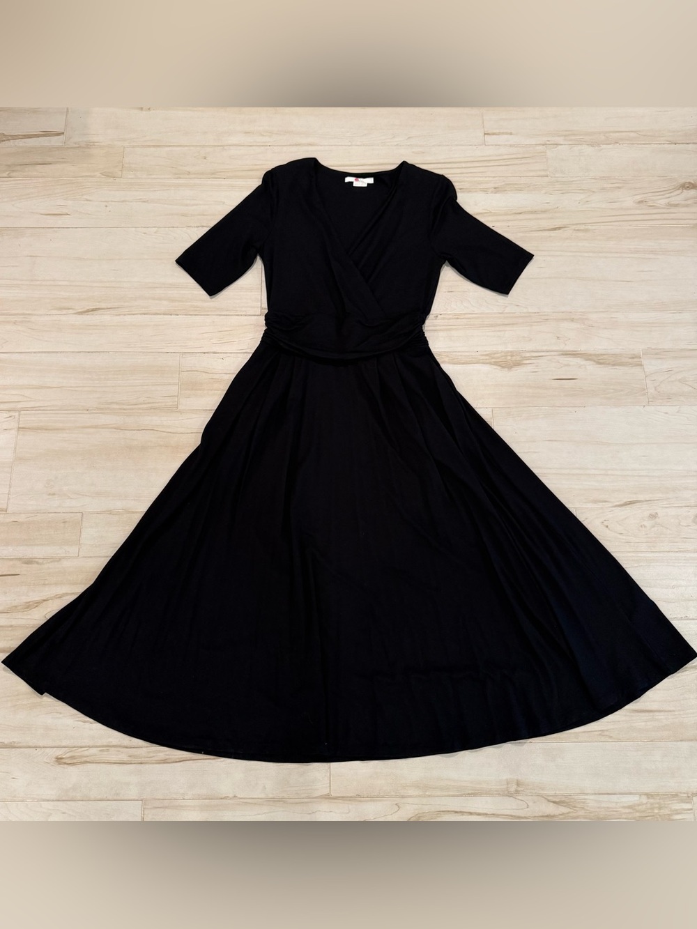 Boden Black Faux Wrap Midi Dress Short Sleeve Size 10R